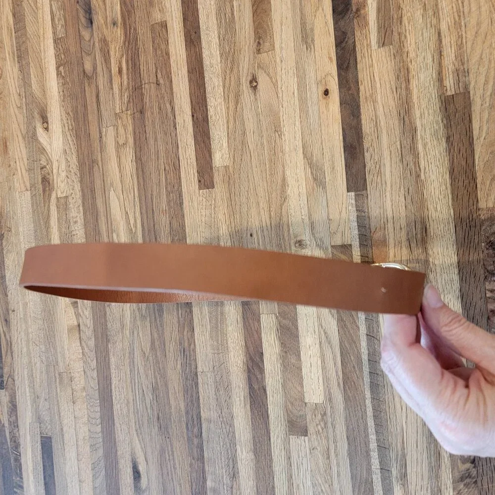 Brown Faux Leather Belt w Gold Tone Buckle